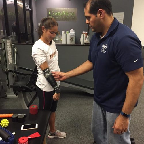 Dynamic mobility technique with compression band to improve forearm mobility.